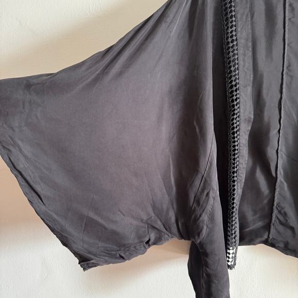 FREE PEOPLE | Black Cupro Open Front Kimono with Openwork Insets | One Size - Picture 3 of 6